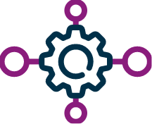 Icon of a cog with four circles surrounding it